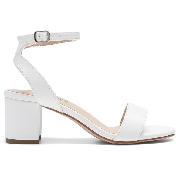 Dream Pairs Womens White/Pu Faux Suede Rounded Toe Ankle Strap Heeled Sandal - Picture 7 of 7